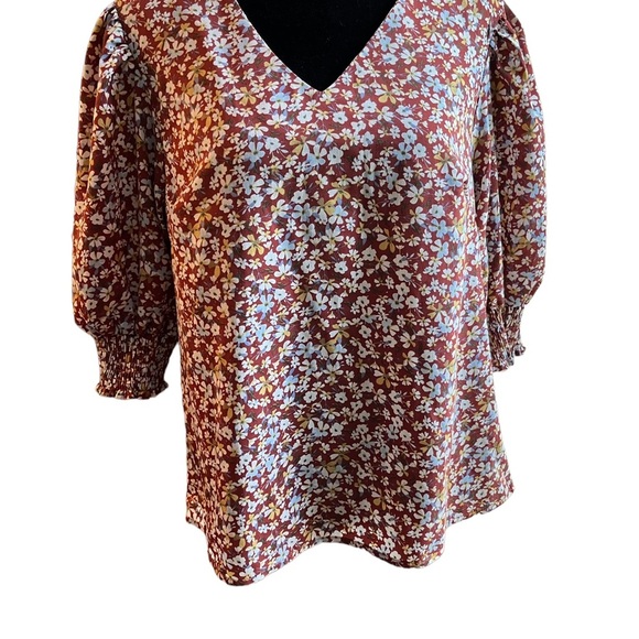 SHEIN rust red floral blouse, size medium. - Picture 1 of 9